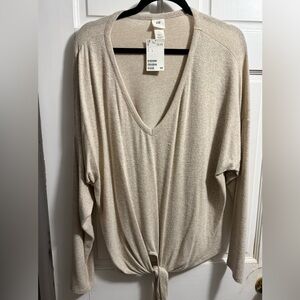 H&M Cream Sweater with Tie Detail